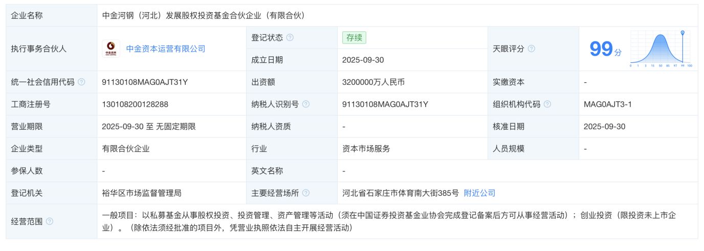 320亿母基金落地河北！中金资本联手河钢集团设立新基金，80%资金投向产业子基金
